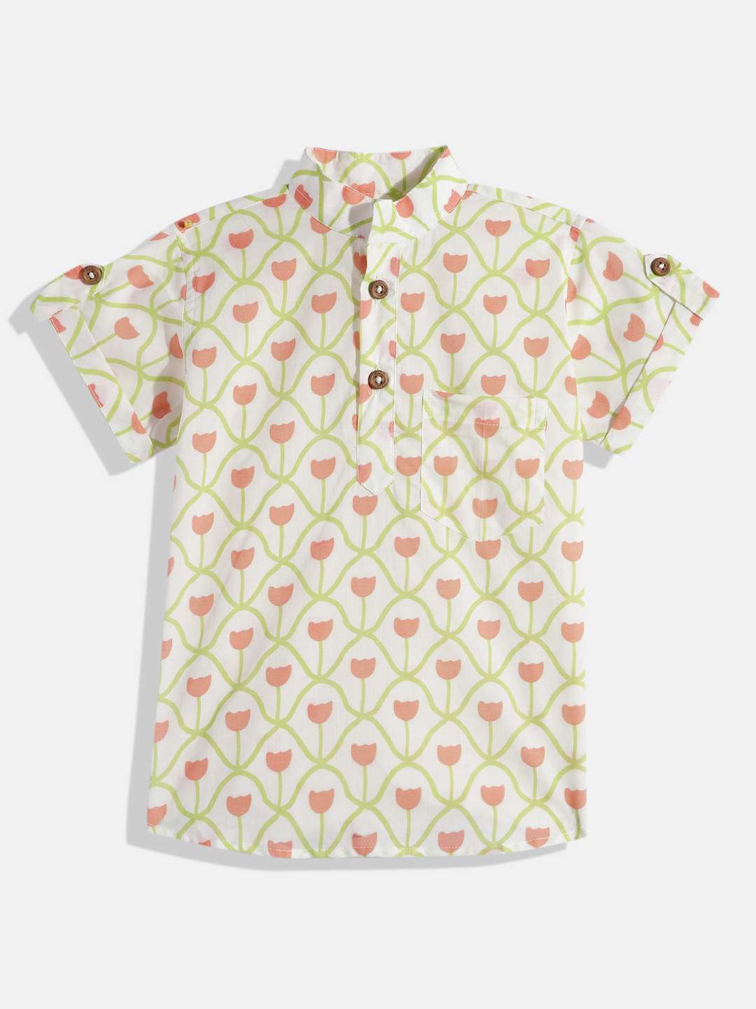 White- Orange Premium Quality Casual Wear Shirt For Boys