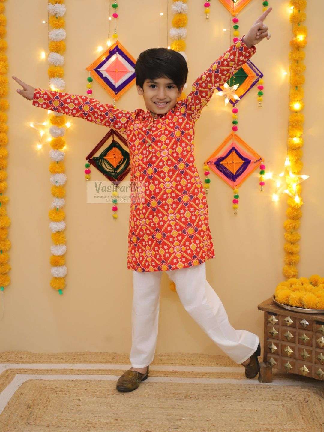 Red Premium Quality Festive Wear Kurta With Pajama For Boys.