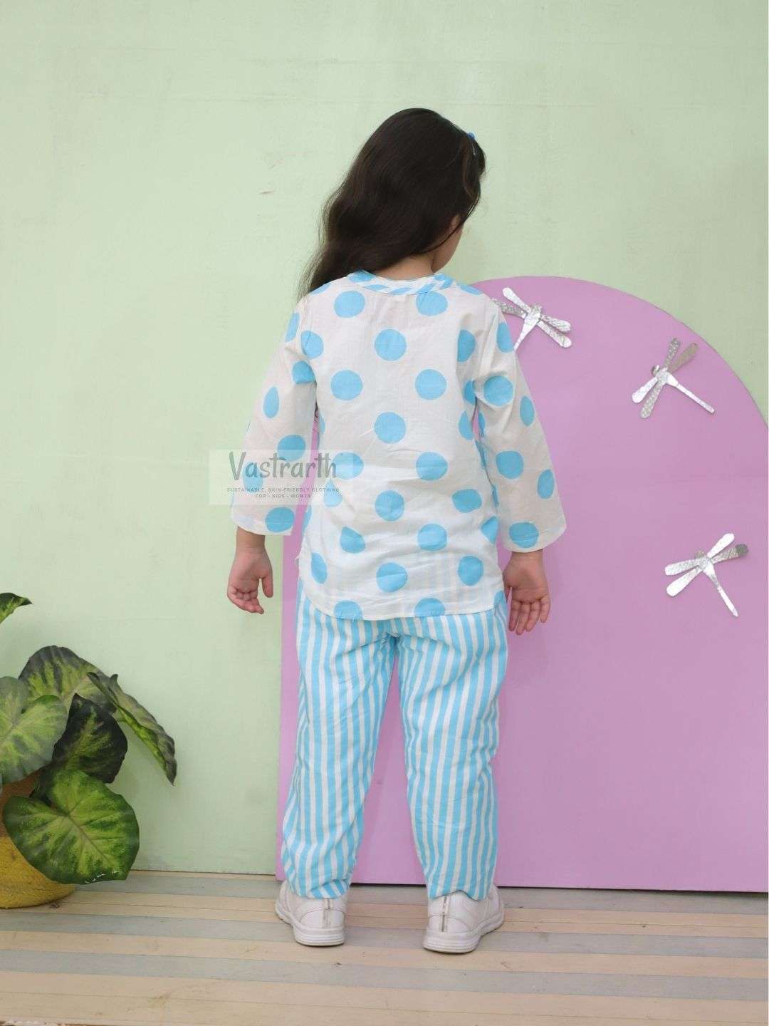 Polka Dot Blue Co-ord Night Suit for Girls - Image 4