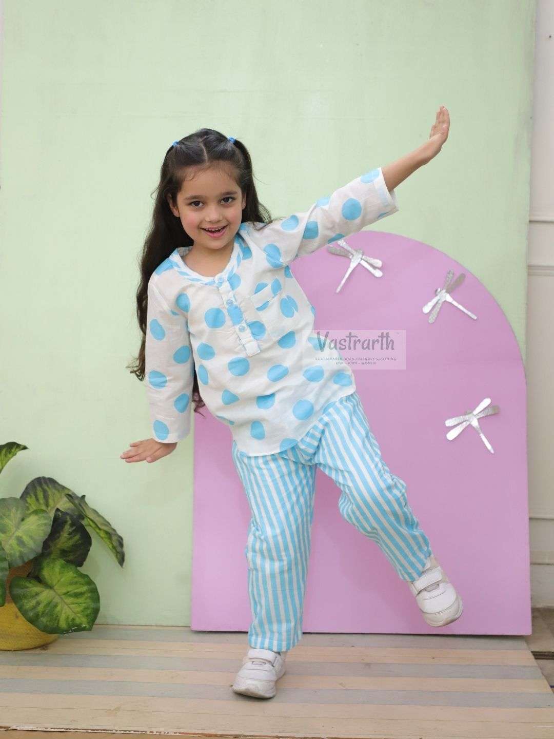 Polka Dot Blue Co-ord Night Suit for Girls